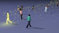 Virus spreading from person to crowd of people . View 2 . 3d rendering