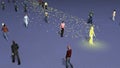 Virus spreading from person to crowd of people . View 3 . 3d rendering