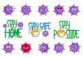 Virus stickers collection stay home stay safe