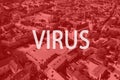 Virus theme with aerial cityscape Royalty Free Stock Photo