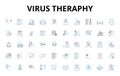 Virus theraphy linear icons set. Immunotherapy, Gene therapy, Antivirals, Vaccines, Antibodies, Retrovirus, Oncolytic