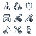 Virus transmission line icons. linear set. quality vector line set such as hand sanitizer, pig, pregnancy, pipette tool, sex, gas