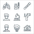 Virus transmission line icons. linear set. quality vector line set such as quarantine, oxygen mask, doctor, thermometer,