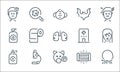 virus transmission line icons. linear set. quality vector line set such as sore throat, pig, spray, lamp, microscope, liquid soap