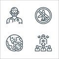 virus transmission line icons. linear set. quality vector line set such as spreader, global, no plane Royalty Free Stock Photo