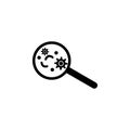 Virus under magnify glass icon. Flat illustration of virus under magnify glass vector icon for web design Royalty Free Stock Photo