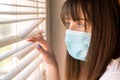 Viral mask European woman self-isolation wearing face protection in theprevention of coronavirus Royalty Free Stock Photo