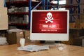 Virus warning alert on computer screen detected modish cyber threat Royalty Free Stock Photo