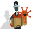 Concept of virus transmission through courier packages. Delivering service during covid-19 pandemic. Parcel services and coronavir Royalty Free Stock Photo