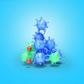 Viruses and bacteria falling from above 3d illustration on blue background with shadow