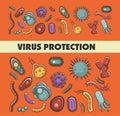 Viruses and bacteria information poster for medical healthcare infographics or bacteriology science. Royalty Free Stock Photo