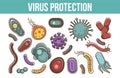 Viruses and bacteria information poster for medical healthcare infographics or bacteriology science. Royalty Free Stock Photo