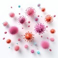 Viruses and bacteria of various shapes against a white background. Concept of science and medicine. 3d rendering Royalty Free Stock Photo