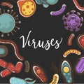 Viruses and bacteria vector poster design for medical healthcare and biology or bacteriology science Royalty Free Stock Photo