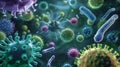 Viruses and batteries - microscope super macro view on a blur background Royalty Free Stock Photo
