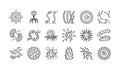 Viruses black line icons set. Respiratory infections. Bacteria, microorganisms signs. Microscopic germ cause diseases concept. Royalty Free Stock Photo