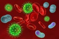 Viruses in blood, 3D illustration