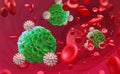 Viruses in blood. Danger of epidemic. Leukocytes attack virus. Immunity of body