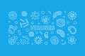 Viruses blue horizontal banner. Vector virus line illustration