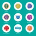 Viruses collection. Bacterium lab viruses stamm clinic medical symbols microorganism sick recent vector illustrations