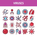 Viruses color line icons set. Vector illustration Royalty Free Stock Photo
