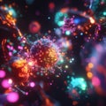 Viruses engaging with cells in a vibrant, microscopic world of interaction and activity. Generative AI