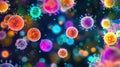 Viruses engaging with human cells in a vibrant microscopic view showcasing interactions. Generative AI