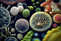 Viruses, germs and bacteria, types of microorganisms under microscopic magnification. Macro.Generative AI illustration. Royalty Free Stock Photo