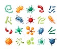 Viruses. germs flu bacteria bacillus characters healthcare medical biology vector colored viruses illustrations isolated