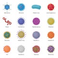 Viruses illustrations. Microb bacillus ebola microorganism pictogram pharmaceutical laboratory symbols recent vector