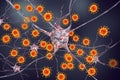 Viruses infecting neurons, concept for brain infection