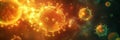 Viruses invading human cells in a dynamic cellular environment during an infection process. Generative AI