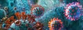 Viruses microscopic view, pattern of micro structures, microbiology abstract background. Concept of science, macro, cell, science