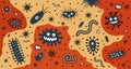 Viruses and parasites in the organism. Germs and bacteria. Pathogenic environment. Vector illustration