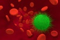 Viruses and red blood cells , Contaminated blood , Infection , Disease , 3d illustration.