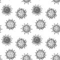 Viruses seamless patten. Scientific hand drawn vector illustration in sketch style. Microscopic microorganisms