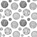 Viruses seamless patten. Scientific hand drawn vector illustration in sketch style. Microscopic microorganisms