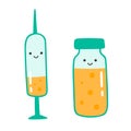 Cute kawaii illustration of medical vaccination