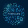 Viruses vector round blue illustration made with virus icons Royalty Free Stock Photo