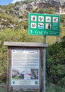 Vis, Croatia - Aug 17, 2020: Forbidden sign information board at Stiniva beach in summer