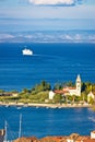 Vis island church and ferry view Royalty Free Stock Photo