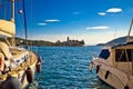 Vis island yachts and church view Royalty Free Stock Photo