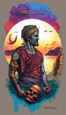 Vis Roman God Watercolor Portrait by Generative AI