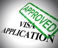 Visa application approved form shows permit or passport entry visa accepted - 3d illustration