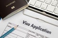 Visa application form to travel Immigration a document Money for