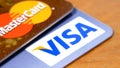 Visa credit card vs Mastercard, plastic bank card, credit or debit cards of various payment systems