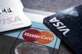 Visa debit cards and master credit card. Royalty Free Stock Photo