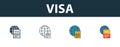 Visa icon set. Four simple symbols in diferent styles from tourism icons collection. Creative visa icons filled, outline, colored Royalty Free Stock Photo