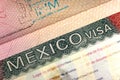 Visa of Mexico in the international passport and Mexican pesos,
