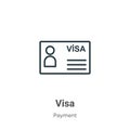 Visa outline vector icon. Thin line black visa icon, flat vector simple element illustration from editable payment concept